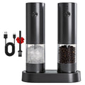 Electric Salt and Pepper Grinder Set USB Rechargeable Electric Adjustable Coarseness Pepper Grinder Mills with Storage Base