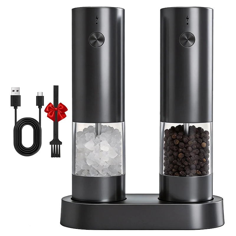 Electric Salt and Pepper Grinder Set USB Rechargeable Electric Adjustable Coarseness Pepper Grinder Mills with Storage Base