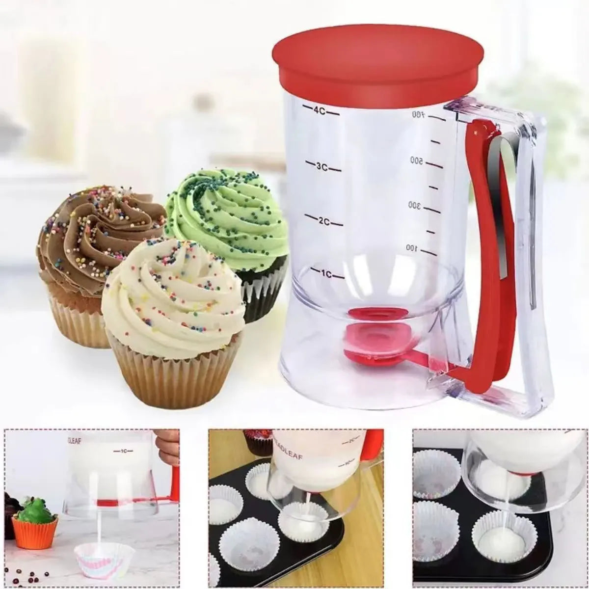 Upgraded Version 1 Pcs 900ml Batter Dispenser Hand-held Graduated Funnel Pastry Dough Dispensador For Pancake Cupcakes Cake