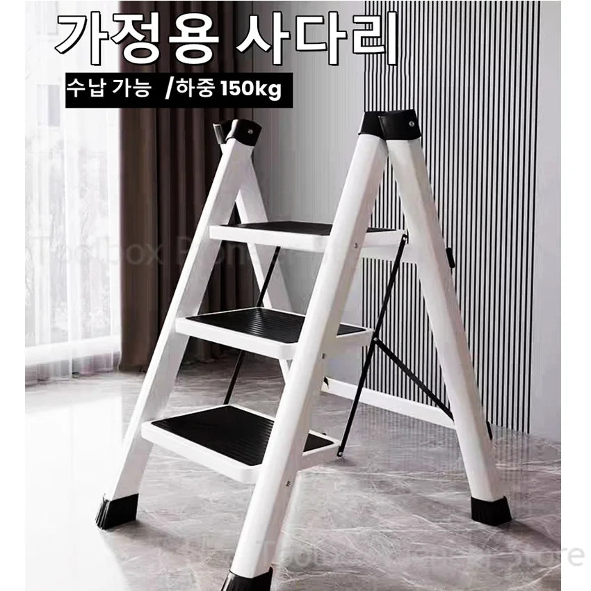 2-3 Step Folding Step Ladder Anti-slip Wide Pedal 330lbs Carbon Steel Multifunction Step Ladder Storage Shelf Flower Pot Stand