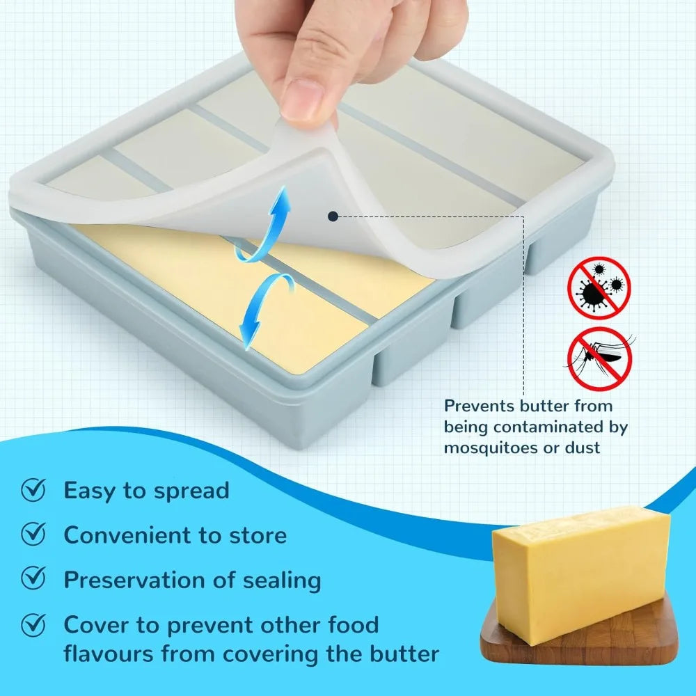 4 Grids Silicone Butter Mold with Lid Sauce Food Container Ice Cube Molds Homemade Butter Nonstick Tray for Energy Bar Soap Bar