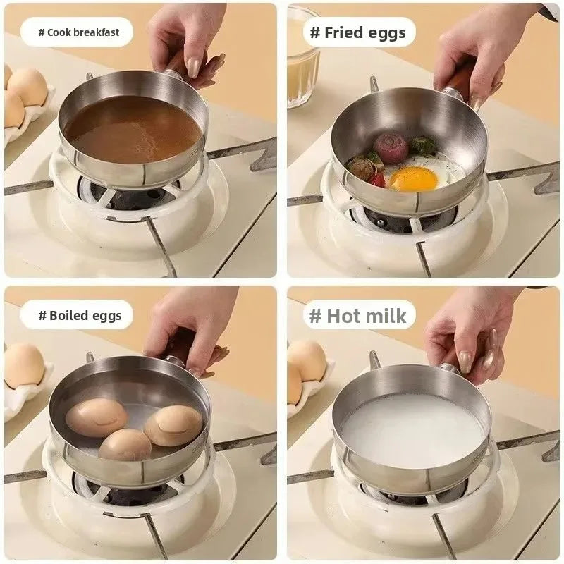 New 14cm Mini Pot for Camping Dorm Kitchen Stainless Steel Saucepan with Wood Handle, Portable Cookware