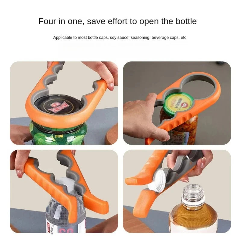 1PC 4-in-1 Multi-Function Non-Slip Kitchen Bottle Opener Twist Can Opener Labor-Saving Bottle Lid Opener for Easy Home Use