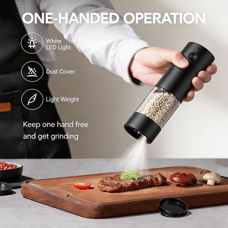 Electric Salt and Pepper Grinder Set USB Rechargeable Electric Adjustable Coarseness Pepper Grinder Mills with Storage Base