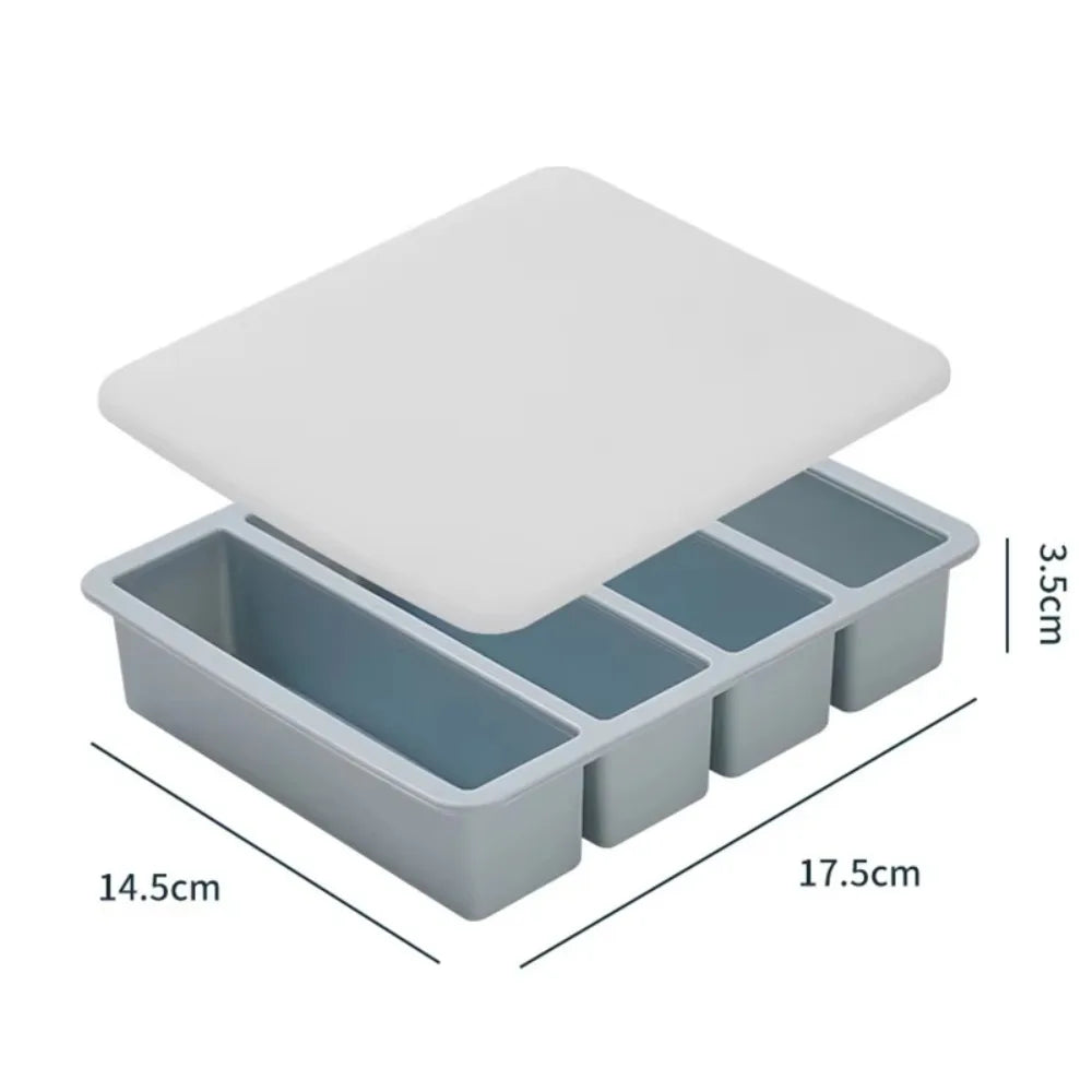 4 Grids Silicone Butter Mold with Lid Sauce Food Container Ice Cube Molds Homemade Butter Nonstick Tray for Energy Bar Soap Bar
