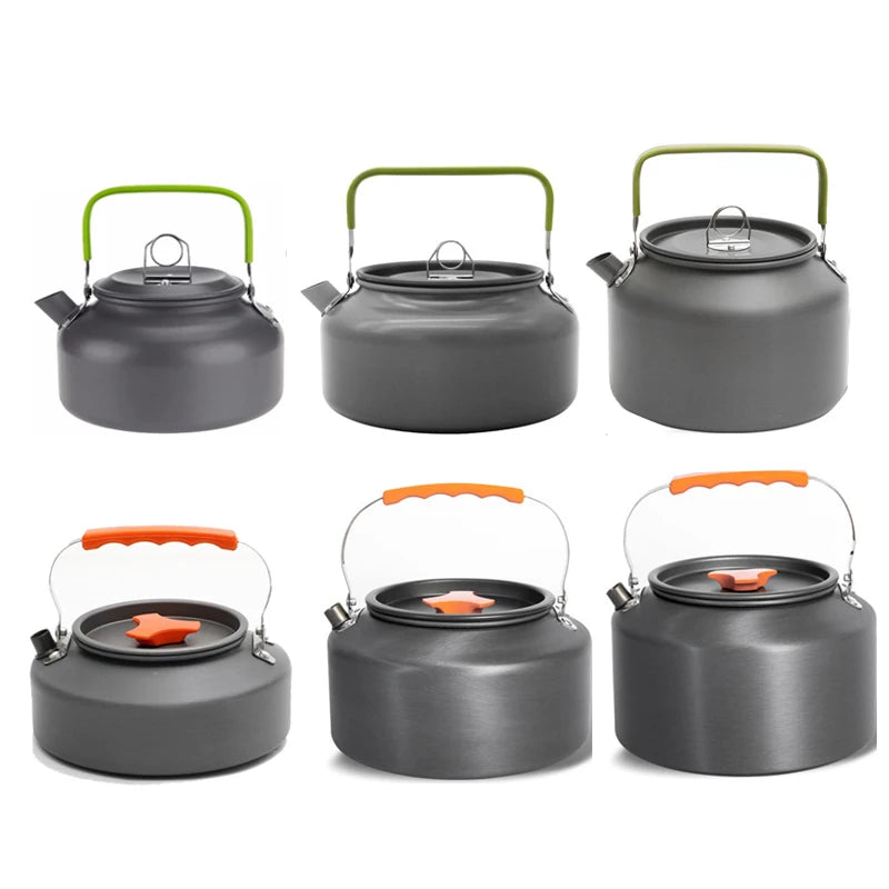 0.8L/1.1L/1.2L/1.6L/2L/2.5L Aluminum alloy Portable Outdoor Camping Coffee and Tea Kettle for Hiking Fishing Picnic and Cooking