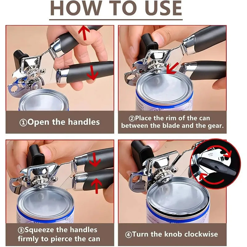 Professional Stainless Steel Tin Can Opener Multifunctional Side Cut Kitchen Tool Beer Bottle Opener