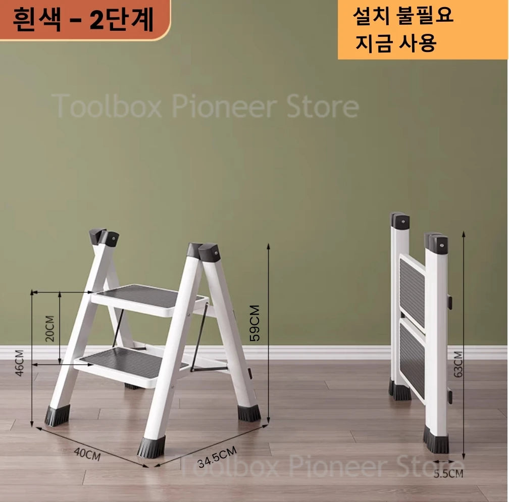 2-3 Step Folding Step Ladder Anti-slip Wide Pedal 330lbs Carbon Steel Multifunction Step Ladder Storage Shelf Flower Pot Stand