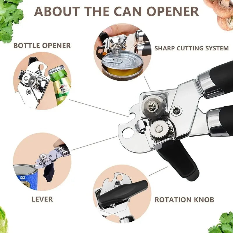 Professional Stainless Steel Tin Can Opener Multifunctional Side Cut Kitchen Tool Beer Bottle Opener