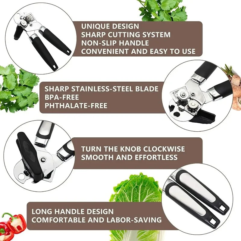 Professional Stainless Steel Tin Can Opener Multifunctional Side Cut Kitchen Tool Beer Bottle Opener