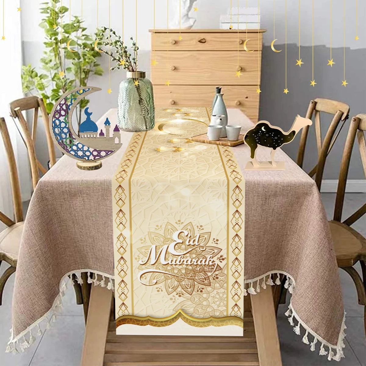 2026 Eid Mubarak Table Runner Ramadan Decor for Home Kitchen Dinning Islamic Muslim Party Decor Ramadan Kareem Eid Al Adha Gift