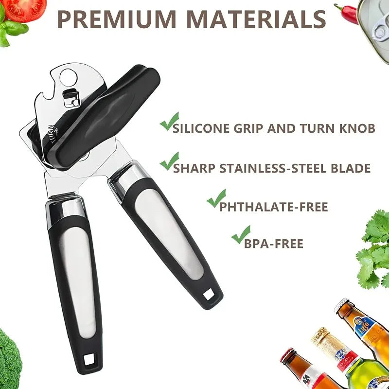 Professional Stainless Steel Tin Can Opener Multifunctional Side Cut Kitchen Tool Beer Bottle Opener